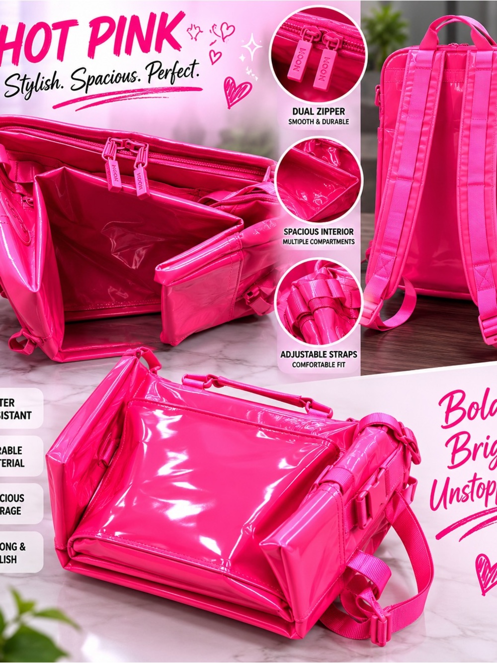 Hot Pink Women's Crossbody Tote Bag - Bold & Spacious